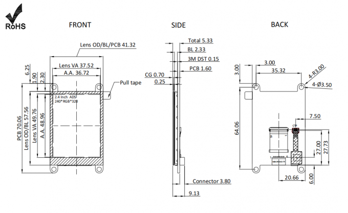 2.4인치 LCD TFT HMI 디스플레이 IPS 240*RGB*320 ALL 액티브 뷰 앵글 CTP 터치 3